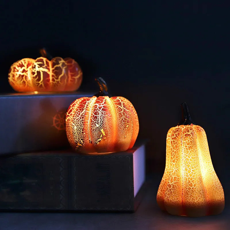 Halloween Pumpkin Lantern with LED Candle Lamp - Luminous Resin Simulation